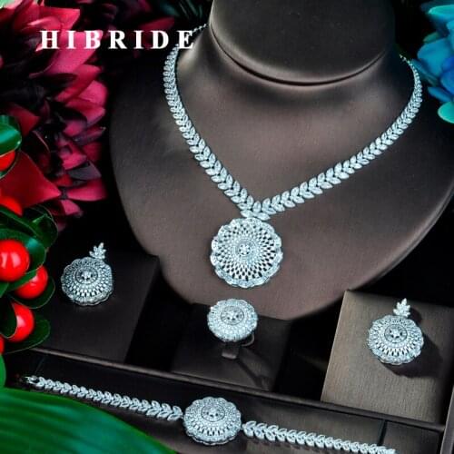 HIBRIDE Luxury Pendnat Round Shape Cubic Zirconia Jewelry Sets For Women Party Luxury Dubai Nigeria Wedding Jewelry Sets N-812
