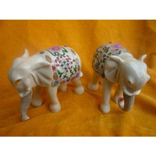 Beautiful Old Qing Dynasty milky resin Rangbaodan elephant one pair,Free Shipping