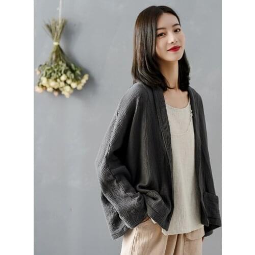 Women 2020 Spring Summer Cotton Linen Vintage Solid Color Cotton Linen Jackets Outerwear Ladies Retro Coat Female Tops