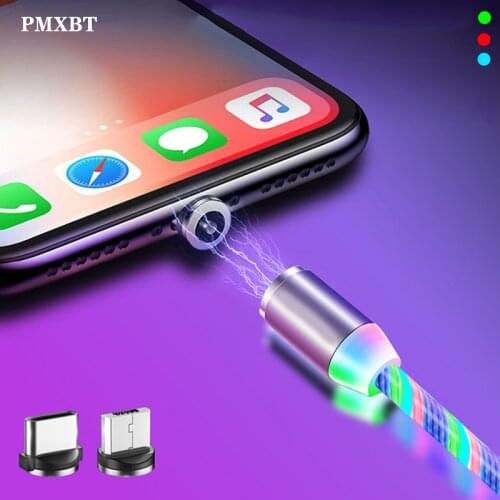 1m Magnetic Cable Micro USB Type C Cord LED Flow Luminous Lighting Cable for iphone 6 Samaung Xiaomi Redmi 7 Mobile Phone Cables