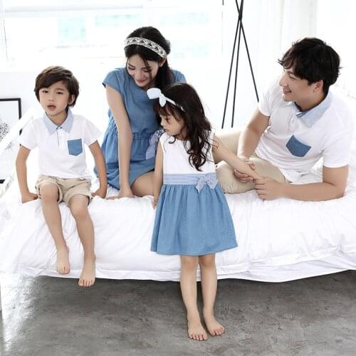 2019 Summer Family Matching Outfits Mother Daughter Dress Clothing Father Son Boys Turn-down Collar Short T-shirt Clothes B37 10