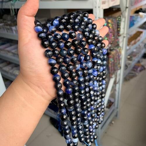 Natural Faceted Dark Blue Crystal Agat Stone Beads For Jewelry Making DIY Bracelet Necklace Accessories 15.5'' 6/8/10/12mm
