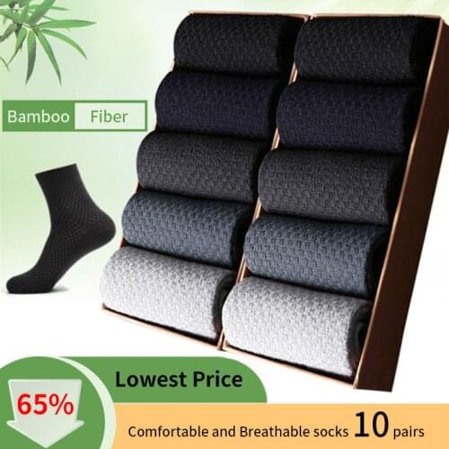10 Pairs/Lot Men Bamboo Fiber Socks New Classic Business Long Socks Mens Breathable For High Quality Plus Size EUR37-43