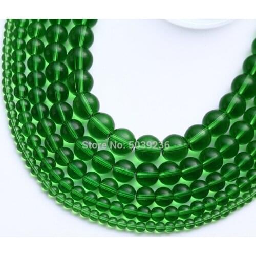 Wholesale Smooth Green Glass Beads Natural Stone Round Loose Spacer Beads for Needlework Jewelry Making 4-12mm DIY Bracelet
