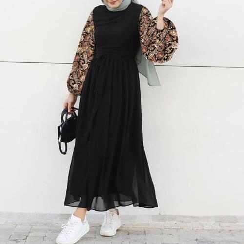 ZANZEA Women Muslim Islamic Dress Fashion Kaftan Retro Dresses Elegant Puff Sleeve Lace-Up Robe Morocco Ropa Maxi Dress Vestidos