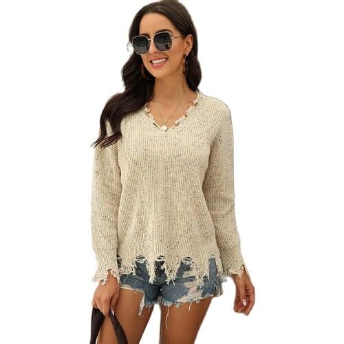 Explosive womens autumn and winter new products colorful dot knit sweater ripped V-neck pullover women