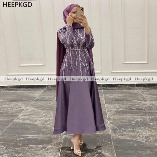 Luxury Beads Long Sleeves Muslim 2021 Evening Dress A Line Angle Length Arabic Formal Occasion Party Gowns Custom Made