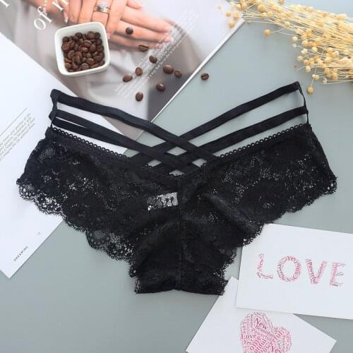 Sexy Panties Women Lace Low-rise Solid Sexy Briefs Female Pant Ladies Cross Strap Lace Lingerie Women G String Thong Leggings