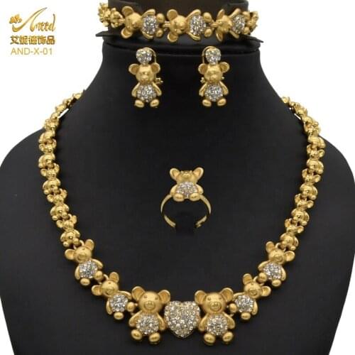 Small Heart Bear Earring Gold 24K Indian Wedding Jewelry Set Dubai Necklace For Women 2021 African Bracelets Girlfriend Gifts