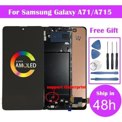Supper AMOLED For Samsung Galaxy A71 A715 A715F A715FD LCD Display + Touch Digitizer Assembly For Samsung A71 Display + Frame
