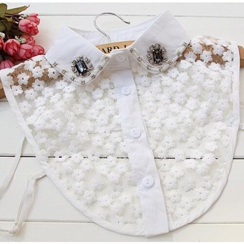 2017 fashion new round neck collar shirt diamond decoration decorative false shirt pearl Blouse Fake Collar White Doll Lace
