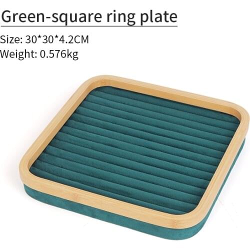 Green Solid Wood Microfiber Square Femal Ring Jewelry Ddisplay Stands For Earring Pendent Bracelet Showcase Jewellery Organizers