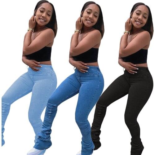 Womens multicolor washed denim pile pants