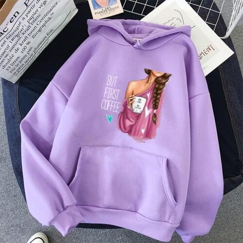 Women Tops Hoody Pullovers Hoodies Korean Style Clothes Anime Oversized Coffee Beauty Print Harajuku Sweatshirt Kawaii
