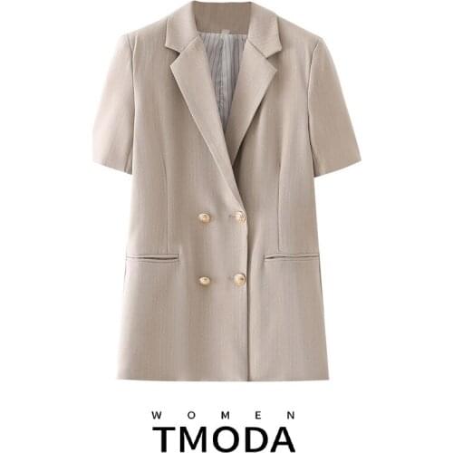 TMODA1752 2021 Summer Women Loose OL Office Blazer Casual Double Breasted Suits Jacket Short Sleeve Temperament Outerwear Coat