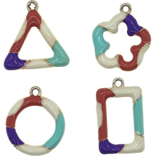 10Pcs 14*20mm Triangle Rectangle Round Flower Type Enamel Charms For DIY Women Earrings Necklaces Keychains Jewelry Finding New
