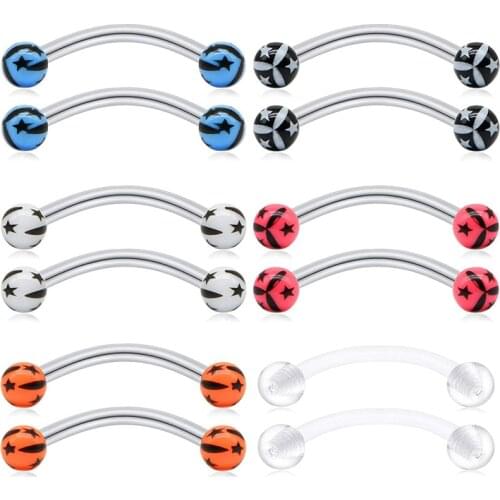 14G Snake Eyes Tongue Rings Curved Barbells Nipplerings Belly Eyebrow Ring Stainless Steel Piercing Jewelry 12pcs