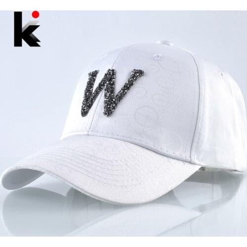 2018 New Fashion Baseball Cap Unisex Snapback Dad Hats For Women Riding Cap Men Rhinestone Letter W Streetwear Bone Solid Gorras