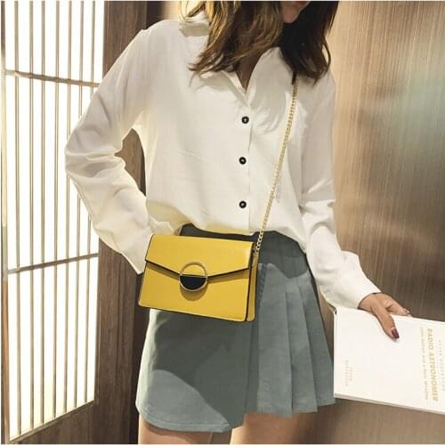 2020 Women Fashion PU Leather Cross Body Bags Chain Shoulder Bag Ladies Solid Color Lightweight Buckle Square Purse Handbag