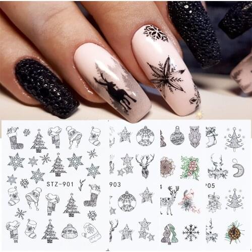 4pcs Nail Stickers Christmas Deer Snowman Elk Sliders Winter Nail Design Snowflakes Water Decals Manicure Tattoo GLSTZ892-905