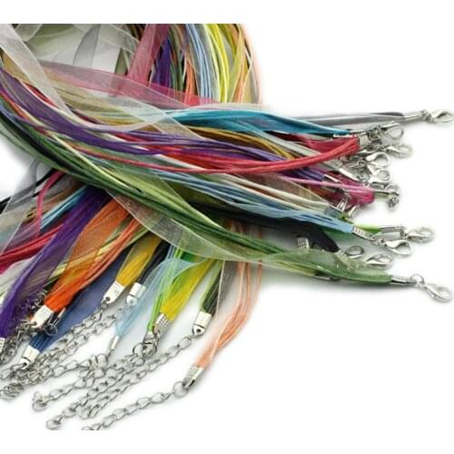8SEASONS Organza Ribbon Waxen Cord String Necklaces Lobster Clasp Mixed 17",22PCs (B22650)