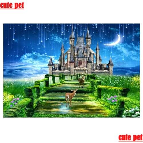 Cute pet DIY Diamond Painting The road to deer and Castle Rhinestone 5D Diamant Cross Stitch Embroidery Mosaic Kits Home decor