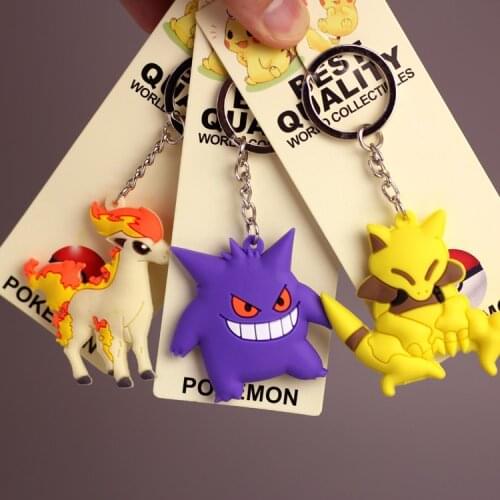 Anime Pokemon PVC Key Chain Creative Cartoon Pokemon Figure Model Mewtwo Gengar Psyduck Bag Pendant Accessory Decoration Gifts