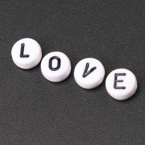White Mixed Alphabet Letter Acrylic Flat Round Spacer Beads for jewelry making DIY 200Pcs 7mm