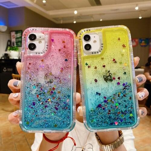 Glitter Gradient Quicksand Transparent Phone Case For iPhone 11 12 Pro Max XR XS Max X 8 7 Plus 12 Mini 12 Shockproof Bumper