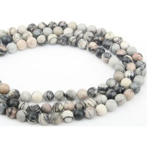Natural Stone Beads Black Network Stone Round for Jewelry Making Beadwork DIY Bracelet Necklace 4/6/8/10/12mm