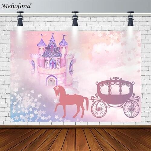 Princess Backdrop Girl Birthday Party Decor Castle Carriage Pink Flower Banner Photography Background Photostudio Photocall Prop