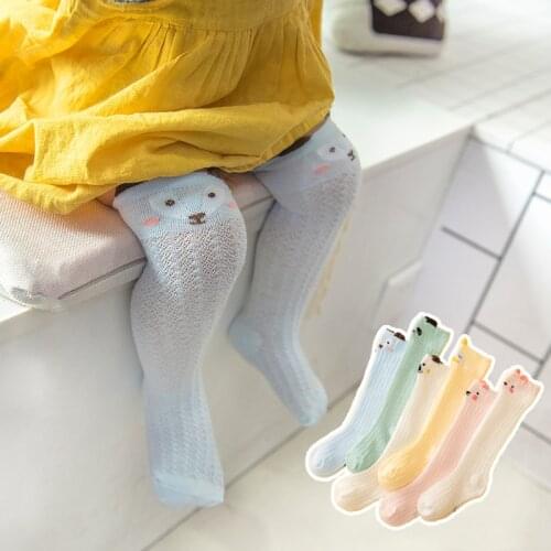 Toddler Baby Cartoon High Tube Over The Knee Socks Mesh Anti-mosquito Chausette Summer Kids Cotton Stockings 0-3 Years Old Girl