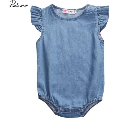 Cute Newborn Infant Baby Girls Denim Fly Sleeve Romper Jumpsuit Clothes Playsuit Outfit