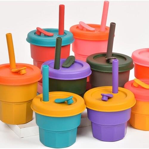 South Korea Ins Childrens Silicone Straw Cups with High Temperature Resistance Kitchen Accessories
