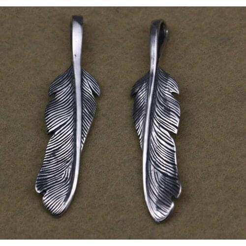Takahashi Kagura Goros Thai Silver Feather Pendant Left And Right Retro Handmade Creative Men And Women Necklace Pendant