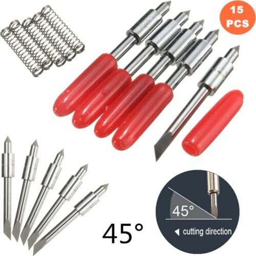 KZTech 15pcs Hard Cutting Plotter Blades for Graphtec CB15 Vinyl Cutter Carving Machine Silhouette Cameo Blade 45 Degree CB15U