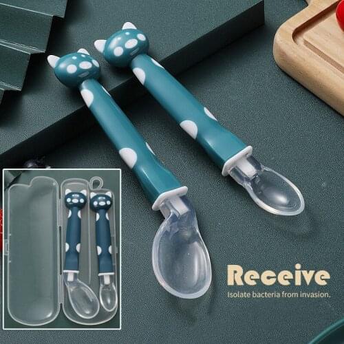 2 Pcs Newborn Baby Feeding Spoon Non-Slip Kids Training Spoon Food Grade Soft Silicone Children Tableware Set Kids Accessories