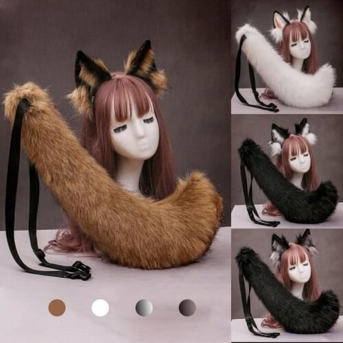 Masquerade Halloween Cute Fox Cat Ears Plush Headband Tail Set Lolita Cosplay Party Costume Bell Girls Anime Hair Accessories