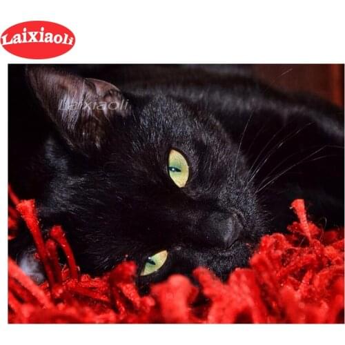 Cute pet Diamond Painting Cross Stitch Black Cat Red Flower Round Drill Mosaic Picture Rhinestone DIY Diamond Embroidery decor