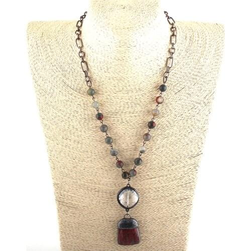 MOODPC Fashion Jewelry Natural Semi Precious Rosary Chain Stone Glass Link Stone Choker Necklaces For Women Ethnic Necklace