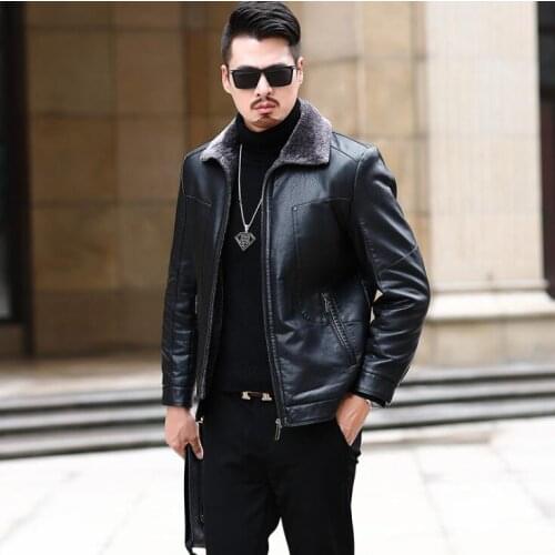 Mens leather jacket middle aged motorcycle short coat men casual jackets Plus velvet thicken clothes jaqueta de couro fashion
