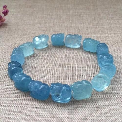 Genuine Natural Blue Gems Stone Pi Xiu Shape Clear Bracelet 15mm AAAAA