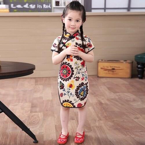 Baby Girls New Print Baby Qipao Girl Dress Chi-Pao Cheongsam Christmas Chinese Kids Dresses Girls Clothing Princess Dress