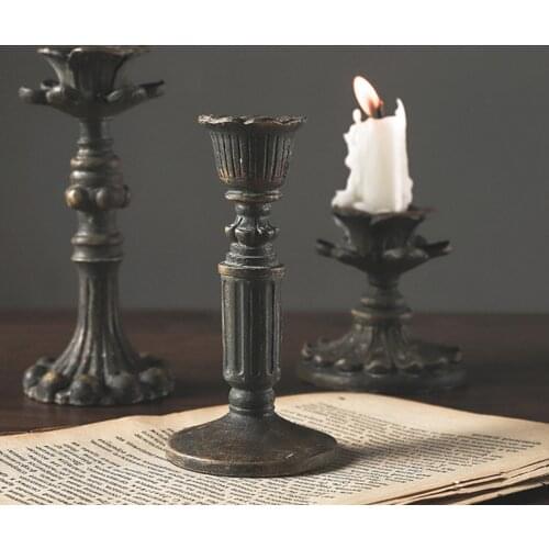 1Pc Antique Candlestick Resin Candle Accessory Retro Candle Holder French Candle Sconce Nostalgic Candlestick Home Decor Gifts