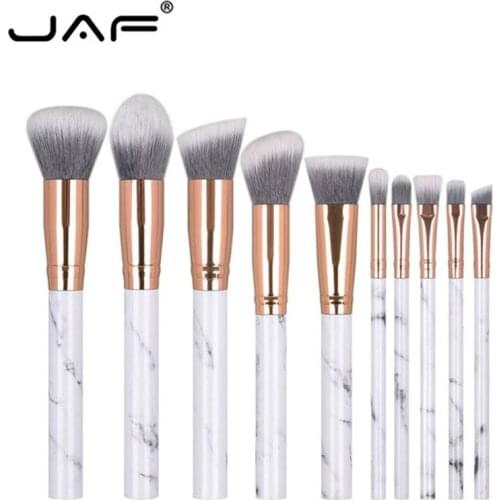 Professional JAF 10pcs Marble Makeup Brush With Holder Case Soft Synthetic Hair Powder Foundation Brushes Cosmetic Tool 15#831