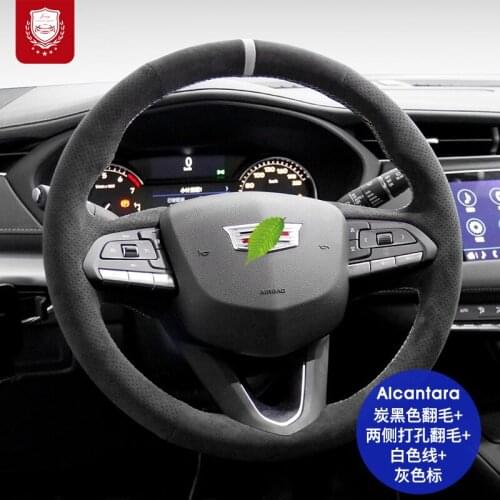 Real Alcantara Steering wheel cover for Cadillac CT6 CT5 CT4 XT6 XT5 XTS XT4 SRX suede hand-sewn grip cover car accessories