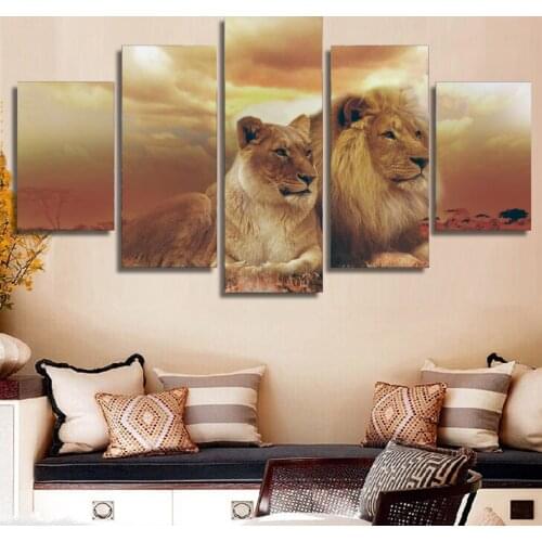 Promotion High Quality HD 5pcs Printed femle male lions Print room decor print poster picture canvas wholesale drop shipping