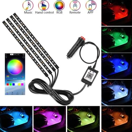 RGB Car Foot Light Ambient Lamp With USB Wireless Remote Atmosphere Strip Light Music Control Multiple Modes Interior Decorative