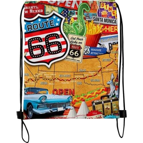 Route 66 merch 3D Merch Fashion Style Student Shoulder Storage Bag Drawstring Travel Beach Backpack Toys Shoes