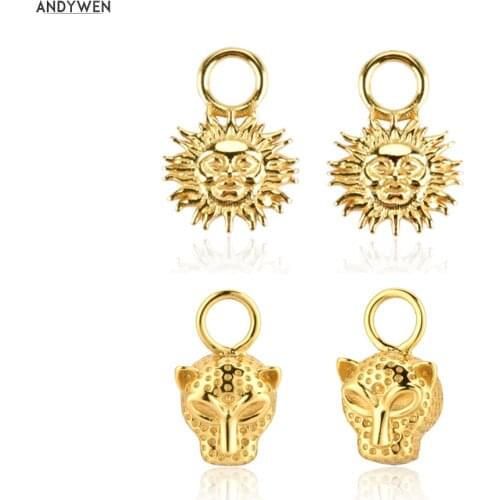 ANDYWEN 925 Sterling Silver Gold Leopard Sun Flower Men Charm Dangle Women Pendiente Piercing Drop Earring Accessories